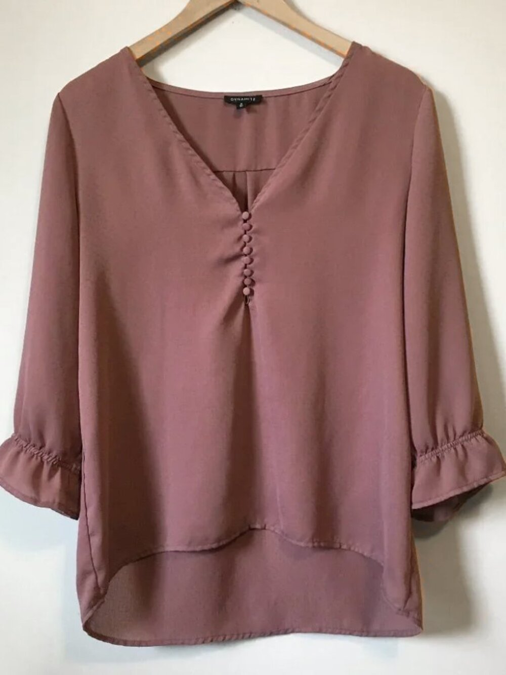 Dynamite Mauve Flare Sleeve Cuff Poet Blouse Button Collar M Romantic